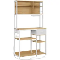 Vasagle Keukenrek met stopcontacten en stoffen lade, Gouden Eik + Wolkenwit / 40T x 100B cm