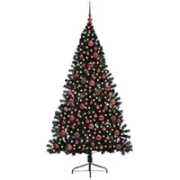 vidaXL Kunststof Voorverlichte Kerstboom met 300 LED Zwart 180 cm PVC