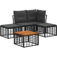 vidaXL Buiten bank set 5 st Zwart en Donker Grijs Polyester