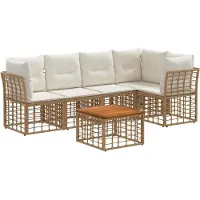 vidaXL Buiten bank set 6 st Natuurlijk en Crème Wit Polyester