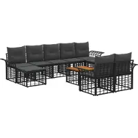 vidaXL Buiten bank set 10 st Zwart en Donker Grijs Polyester