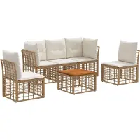 vidaXL Buiten bank set 6 st Natuurlijk en Crème Wit Polyester