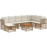 vidaXL Buiten bank set 9 st Natuurlijk en Crème Wit Polyester