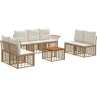 vidaXL Buiten bank set 8 st Natuurlijk en Crème Wit Polyester