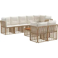 vidaXL Buiten bank set 9 st Natuurlijk en Crème Wit Polyester