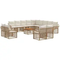 vidaXL Buiten bank set 14 st Natuurlijk en Crème Wit Polyester