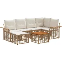 vidaXL Buiten bank set 7 st Natuurlijk en Crème Wit Polyester