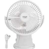 Adler - Bureau ventilator met klem - Oplaadbaar USB-C - 15,5 cm - 360° draaibaar - Wit