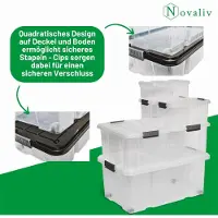Novaliv opbergdoos met deksel, groot 55L, transparant, nestbaar, stapelbare kunststof doos met clipsluiting, Eurobox met deksel, BPA-vrij, 61x40x32,5 cm