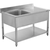 TRIZERATOP Gastro RVS Spoeltafel 1400 x 700 mm met Diepe Spoelbak - Horeca Spoelkeuken Werktafel met Onderplank en Spatrand 100 mm - Roestvrij Staal SS201 - RVS Keukentafel 140 cm (YG-30905)
