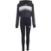 Adidas Trainingspak 'SEASONAL ESSENTIALS TIBERIO 3 STRIPES FLEECE LEGGINGS' donkergrijs / zwart / wit