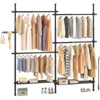 Songmics Telescoop kledingrek met verstelbare stangen en planken, Mat zwart / 33,5 x (162-238) x (208-310) cm