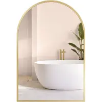 Songmics Gebogen wandspiegel met aluminium kader voor badkamer, Lichtgoud