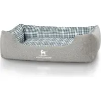 Knuffelwuff Hondenbed Lennard van velours met ruitpatroon M-L 85 x 63cm grijs/groen