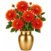 Mica Decorations Kunstbloem Dahlia Artistic - 6x - H74 cm - oranje - kunststof - stelen kunstbloemen - boeket - bloemetjes