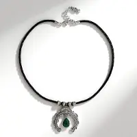 Cavill - Halsketting met 6,075 ct Chrysokoll Peervorm Cabochon - Geoxideerd 925 Sterling Zilver - Verstelbaar Leren Koord - Boho Chic Desert Chic
