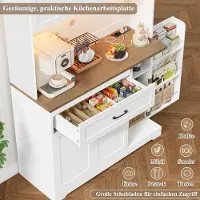 Laura Keukenkast 180x100x38 cm met LED verlichting, stopcontact en kruidenrek – Buffetkast met werkblad, lades en opbergruimte – Moderne dressoir kast wit –