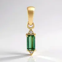 Cavill - 9K Geelgouden Hanger met Groene Benedito Toermalijn 0,356 ct - Cambodjaanse Zirkonia - Achthoekig Trapgeslepen Elegant Sieraad