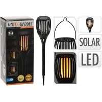 Cheqo Tuinlamp Fakkel - Solar - LED vlameffect - 3-in1: prikspot, staand, hangend - 47cm