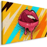 Karo-art Schilderij - Rode lippen op een gekleurde Achtergrond, Popart, premium print