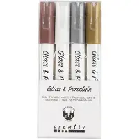 Packlinq Glas- & Porseleinstiften, lijndikte 1-2 mm, semi-dekkend, bruin, goud, zilver, wit, 4 stuk
