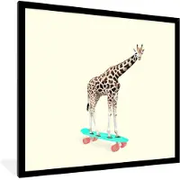 PosterMonkey Fotolijst incl. Poster - Giraffe - Patroon - Skateboard - Roze - Dieren - 40x40 cm - Posterlijst