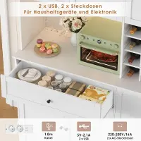 Laura Keukenkast met Werkblad en LED 180x100x39 cm – Buffetkast met Stopcontact, USB, Wijnrek voor 12 Flessen, Opbergkast met Lade en Verstelbare Planken – Moderne Keukenkast Wit –