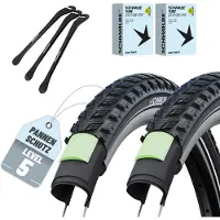 Schwalbe Set van 2 Schwalbe fietsbanden Marathon 365 28 x 1,75 inch (ETRTO 47-622), AV Autoventiel binnenbanden + 3x metalen bandenlichter