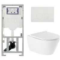 Geberit QeramiQ Salina Toiletset - rimless - inbouwreservoir - diepspoel wandcloset - softclose - quickrelease - ronde knoppen - wit 0701131/SW96855/SW96857/SW706186