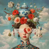 IXXI Flower Parade, Mirjam Duizendstra - 120 x 120 cm - Gratis ophangtool - Grote wanddecoratie en posters - Decoratieve kunsten, Surrealisme, Modern