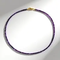 Cavill - Zilveren Halsketting 925 Sterling Zilver Verguld - Braziliaanse Paarse Lepidoliet 25 31 ct - Ronde Gefacetteerde Kralen - Elegant 45 cm