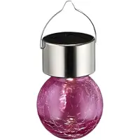 Sunnydays Solar sfeer hanglamp - tuin - lampenbol - roze - glas - 9 cm - ophang haakje
