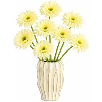 Mica Decorations Kunstbloem Gerbera Floral - 8x - H60 cm - geel - kunststof - stelen kunstbloemen - boeket - rozen bloemetjes
