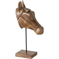 Boltze Paard - Hoofd - op voet - 48cm hoog - 24x12cm - Mango hout - Bruin - Handmade.