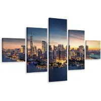 Karo-art Schilderij - Panorama New York City, NYC, 5 luik, Premium print