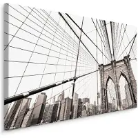 Karo-art Schilderij Brooklyn Bridge close-up, beige, prachtige wanddecoratie