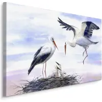 Karo-art Schilderij - Ooievaar met nest, Aquarel kleuren, 4 maten, scherp geprijsd