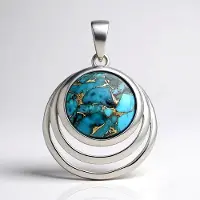 Cavill - Zilveren hanger - 925 Sterling Zilver - Natuurlijk Chinees Turkoois Mozaïek 13mm Cabochon - 6,35 Karaat - Elegante ronde mozaïek sieraad