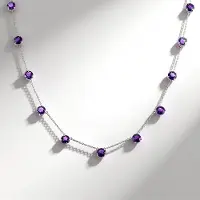 Cavill - Zilveren Halsketting - 925 Sterling Zilver Geplatineerd - 17 Zambia Amethisten 11 304 ct - Elegant, Vrouwelijk, Paars, Briljant Rond 6 mm