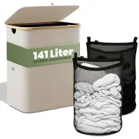 Nince Wasmand 2 Vakken 141L - Met Deksel - Wassorteerder - Uitneembare