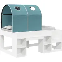 vidaXL Bed met Tunnel met plank 3 st Wit en Lichtblauw Bewerkt hout
