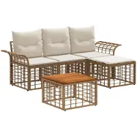 vidaXL Tuinset met 5 zitplaatsen. Natuurlijke en crème-witte polyester stof