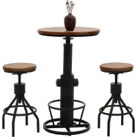 MCW Set bartafel + 2x barkruk -N17, barkruk hoge tafel in hoogte verstelbaar draaibare voetensteun industrieel hout ~ bruin