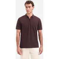 No-excess Polo short sleeve zip garment dyed dark brown