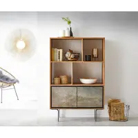 DELIFE Boekenkast Juwelo 88 cm acacia natuur steenfineer metaal zwart
