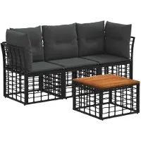 vidaXL Tuinset met 4 zitplaatsen, zwart en donkergrijs, polyester