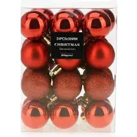 Party Deco 24 Rode Kerstballen 3 cm - Glanzend, Mat & Glitter - Kerstdecoratie