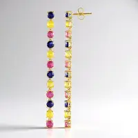 Cavill - 925 Sterling Zilver Verguld - Oorbellen met 7,56 ct Madagaskar Blauw Geel Roze Saffieren - Ronde Edelsteen - Modern Elegant