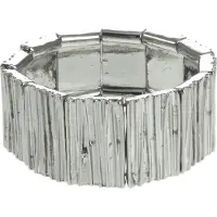 Behave Zilverkleurige rekarmband dames breed – verticale structuur – cadeau vrouw nikkelvrij – statement armband – elastisch – cadeau voor vriendin