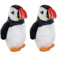 Wild republic pluche vogel knuffel - 2x - stelletje papegaaiduikers - zeevogels - 14 cm - met echt geluid